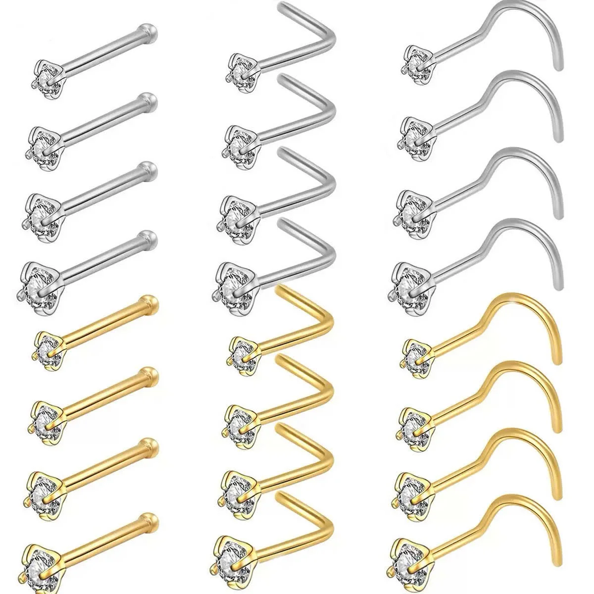 Khuyên Mũi Thép Không Gỉ Đính Đá Zircon
