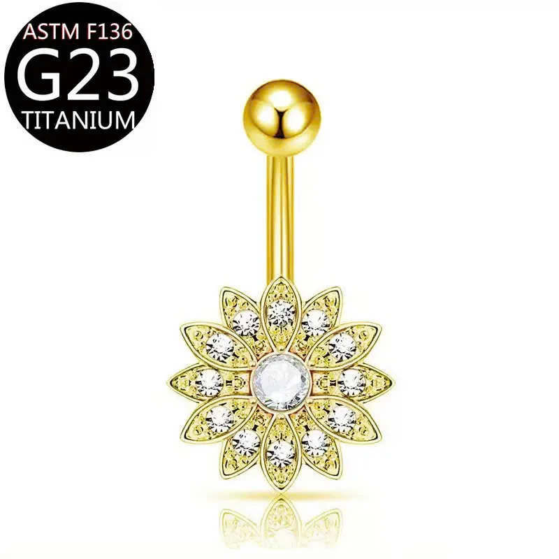 Khuyên Rốn Titan F136 – Hoa Đính Đá